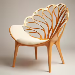 a wooden chair on a white background with a curved back