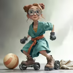 a young girl riding a skateboard with goggles on