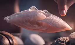a person holding a piece of meat in their hand