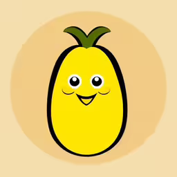 a yellow fruit with big eyes smiles