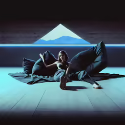 a woman is laying on a giant piece of paper