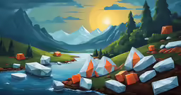 an artwork work depicts some very large rocks