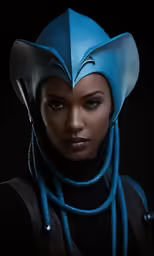 a woman wearing an unusual hat with large ears
