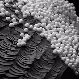 a sculpture that is very large and has white circles on it