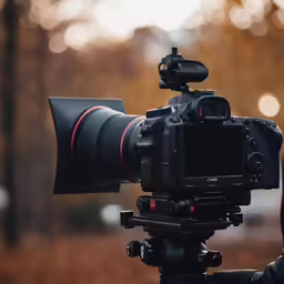 a camera lens attached to a camera with lots of lens gear