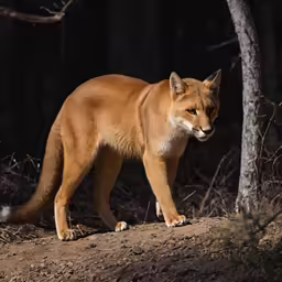 a fox in a forest staring down at the ground