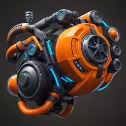 an image of a mechanical device with orange and black colors
