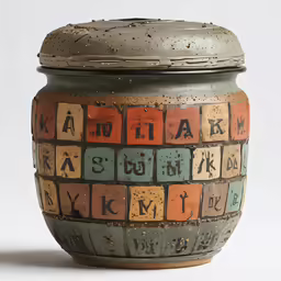 an ancient vase with different letters and writing