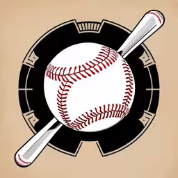 two baseballs that are sitting in a circle,baseballs and bats sitting on a black and beige background