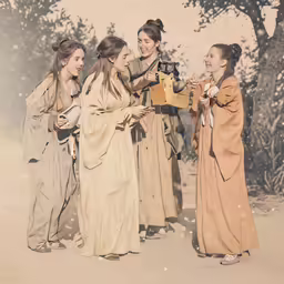 three girls holding something with a wood box