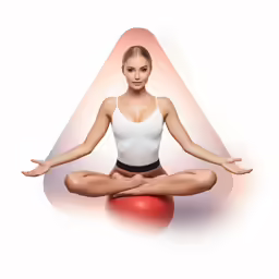 a woman is sitting on top of a ball and doing yoga