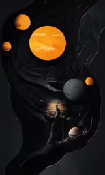 man sitting on the moon next to solar system