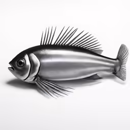 a fish with spiked tail is on a white surface