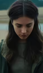 a beautiful young woman looking down on her cell phone