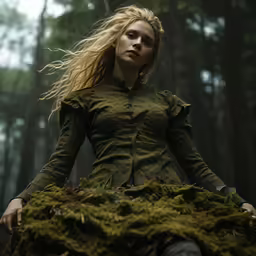 a woman in a costume in the woods