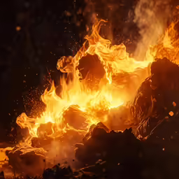 fire flames and sparks on the ground during night