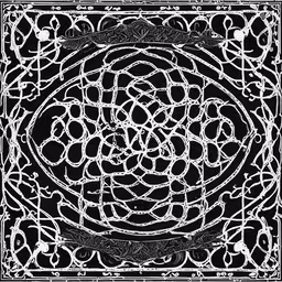 the back side of a square, black and white drawing,a square frame with black and white drawings