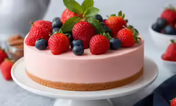 some blueberries raspberry pie sitting on a cake plate