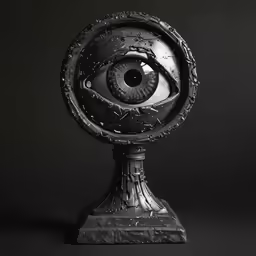 a silver object with a very big eye in it