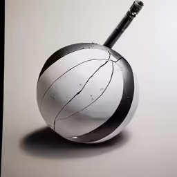 a photo of a ball with a bat on top of it