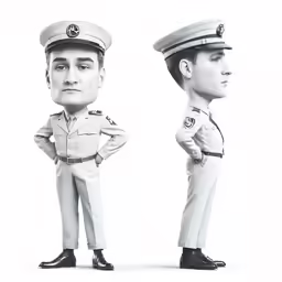 two heads and the back of a military man in uniform