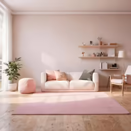 a clean, minimal living room decorated with pale colors