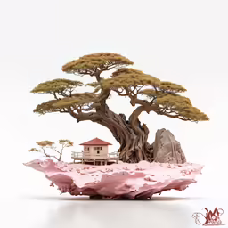 a lone house sits on top of a tree