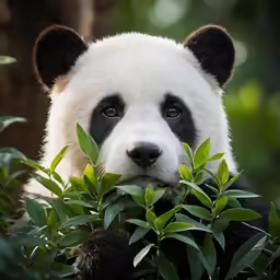 a panda bear in its habitat looking up