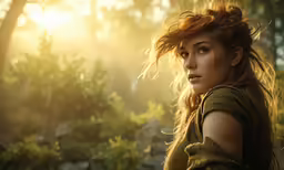 a young woman with long hair in the forest