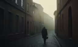 a man walking alone in a down town area