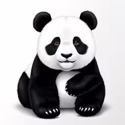panda is sitting and looking at the camera