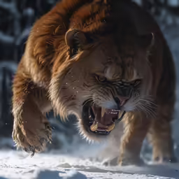 the lion is snarling for the camera