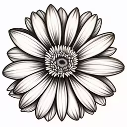 the back side of a large flower with many petals,a black and white drawing of a flower