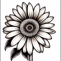 an image of a sunflower drawn in ink,a drawing of a sunflower in the form of a square,a drawing of a sunflower,a black and white picture of a large sunflower,a drawing of a sunflower with a black border