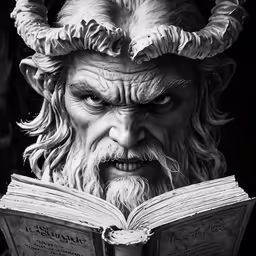 a man with horned horns reading a book