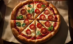 pizza with slices cut on top of a piece of parchment paper