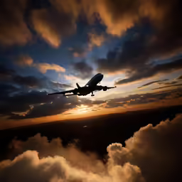 a large airplane flying through the air on top of some clouds