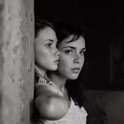 two women are standing next to one another