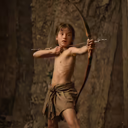 this is a boy holding a bow and arrow