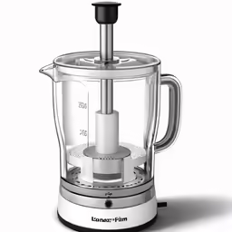 a food processor with a glass container inside of it