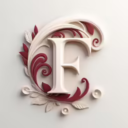 an e for e logo surrounded by a fancy flower and vines