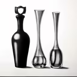 a black and white image of two vases