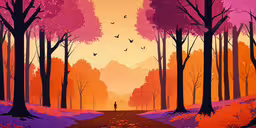 an artistic painting of a man walking in the woods,a person walking down a road near trees