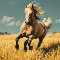 this is an image of a horse running through the field