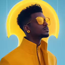 a man with a yellow sweater and sunglasses