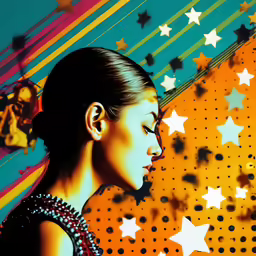 woman staring at stars in a colorful background