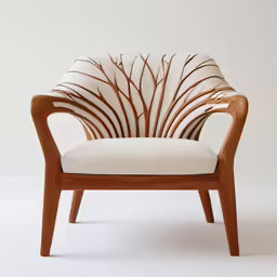 modern wood chair with white fabric on top