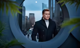 a man is standing in a circle window