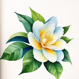 a large flower with green and yellow leaves