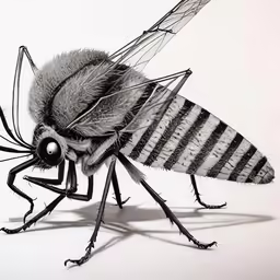 the insect is black and white with a stripe pattern
